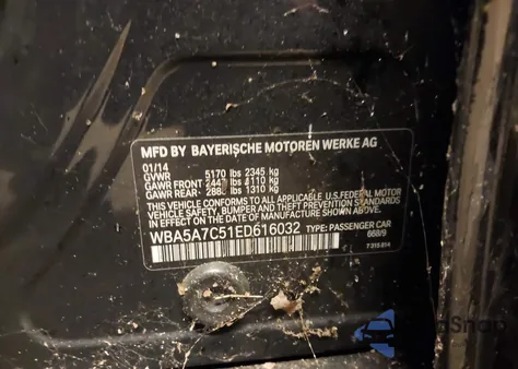 2014 BMW 528I xDrive из США, поврежденный, VIN WBA5A7C51ED616032